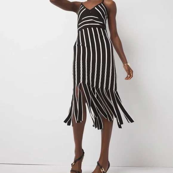 White House Black Market Black Halter Sweater Dress with Fringe size S Small - Picture 1 of 4